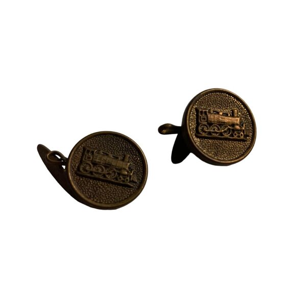 Vintage Men's Round Button Train Cufflinks - Picture 1 of 6